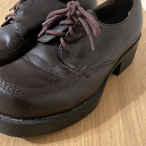 Vintage 90s Y2K Lower East Side Brown Faux Leather Chunky Loafer Lace Up Shoes 6 - Picture 13 of 16